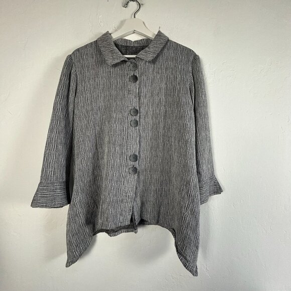 Signature Collection Fridaze Black Pinstripe Button-Up Blouse Medium Linen Blend - Picture 1 of 7